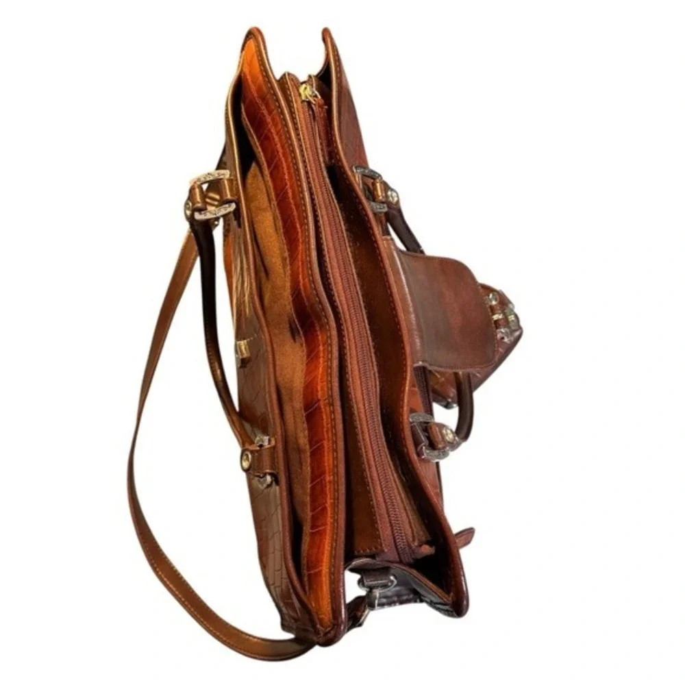 Coldwater Creek Faux Leather Crocodile‎ Embossed Brown Briefcase Tote Bag